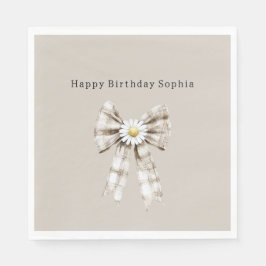 Guardanapo De Papel Cocoa Cream White Bow Daisy Flowers Birthday  
