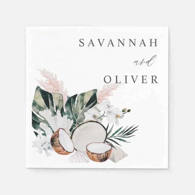 Guardanapo De Papel Coconut Coral & White Floral Nome Napkins (Frente)