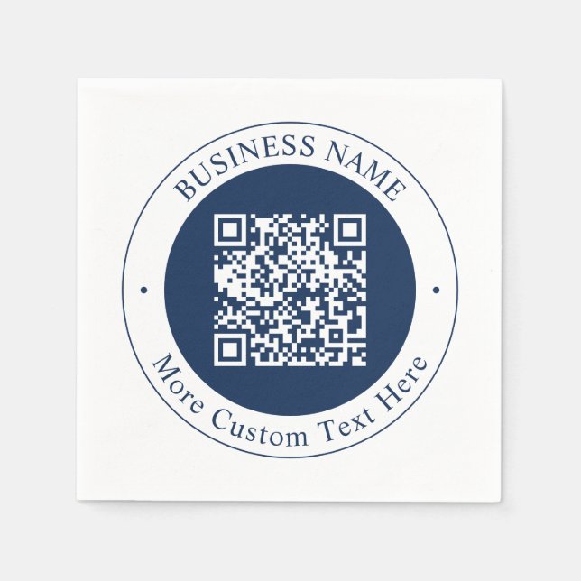 Guardanapo De Papel Código QR & Texto personalizáveis | Azul-marinho e (Frente)