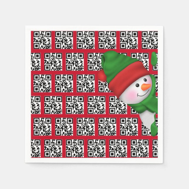 Guardanapo De Papel Códigos QR de Feriados Felizes com Snowman (Frente)