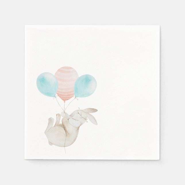 Guardanapo De Papel Coelhinho Bonito Segurando Balões Papel Napkin (Frente)