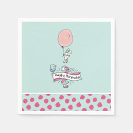 Guardanapo De Papel Coelhinho Bonito Segurando um Balão Feliz Aniversá