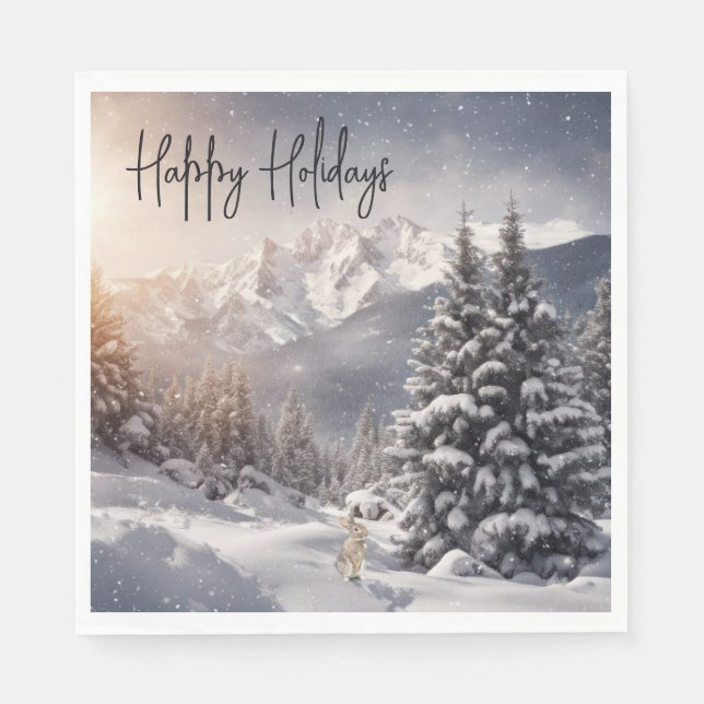 Guardanapo De Papel Coelhinho De Natal Em Flocos De Neve (Frente)