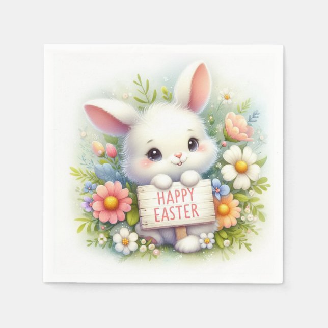 Guardanapo De Papel Coelhinho de Páscoa bonito segurando um cartaz de  (Frente)