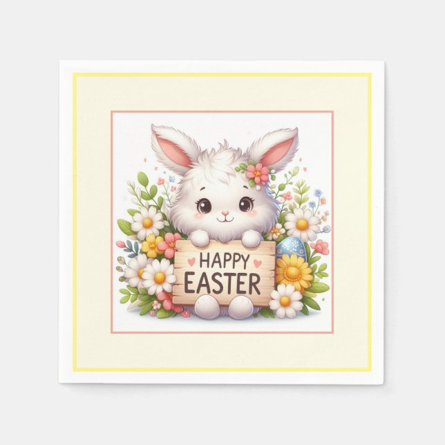 Guardanapo De Papel Coelhinho de Páscoa bonito segurando um cartaz de  (Frente)