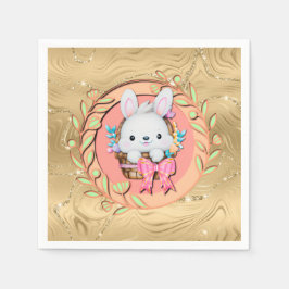 Guardanapo De Papel Coelhinho de Páscoa bonito sentado no cesto