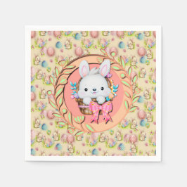 Guardanapo De Papel Coelhinho de Páscoa bonito sentado no cesto