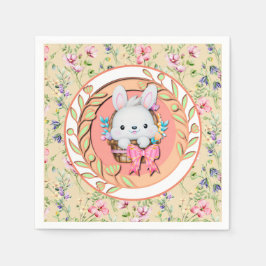 Guardanapo De Papel Coelhinho de Páscoa bonito sentado no cesto