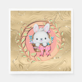 Guardanapo De Papel Coelhinho de Páscoa bonito sentado no cesto