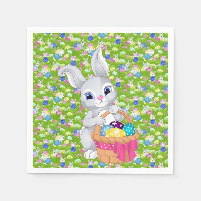 Guardanapo De Papel Coelhinho de Páscoa com Caça-Ovo (Frente)