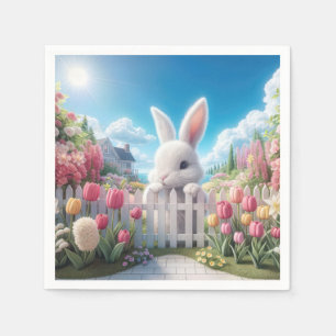 Guardanapo De Papel Coelhinho de Páscoa num Jardim de Tulipas