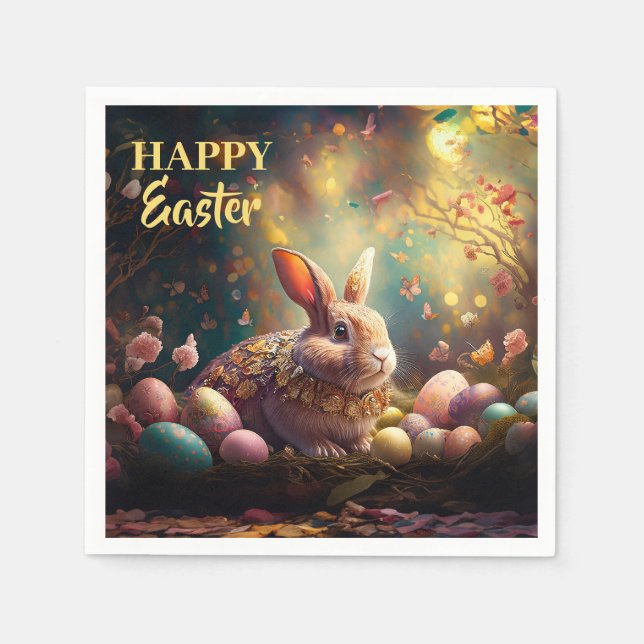 Guardanapo De Papel Coelhinho felz pascoa com ovos de Páscoa (Frente)