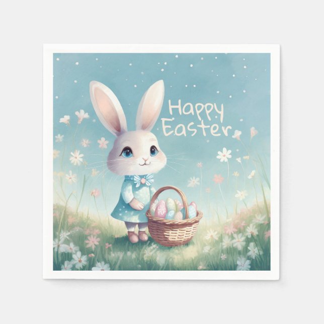 Guardanapo De Papel Coelhinho felz pascoa com ovos de Páscoa (Frente)