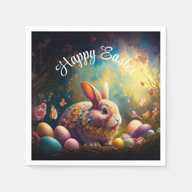 Guardanapo De Papel Coelhinho felz pascoa com ovos de Páscoa (Frente)