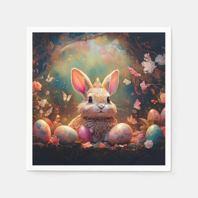 Guardanapo De Papel Coelhinho felz pascoa com ovos de Páscoa (Frente)