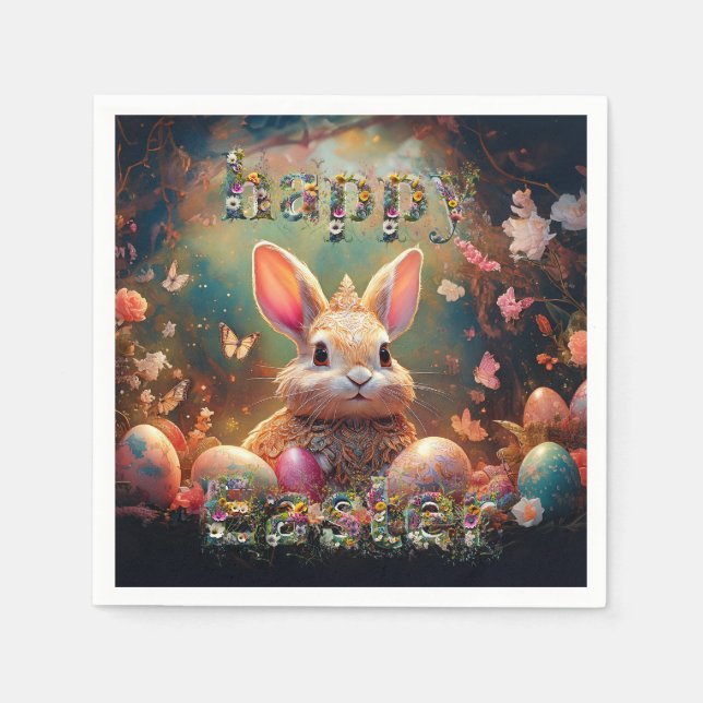 Guardanapo De Papel Coelhinho felz pascoa com ovos de Páscoa (Frente)