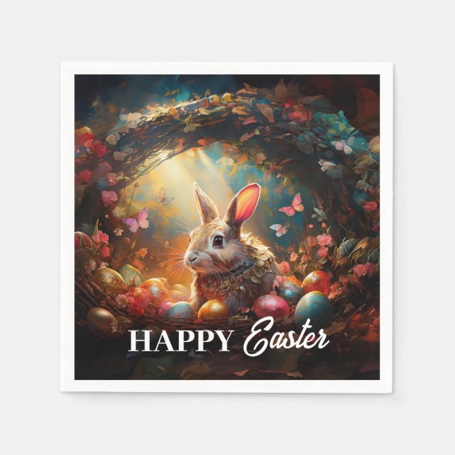 Guardanapo De Papel Coelhinho felz pascoa com ovos de Páscoa (Frente)