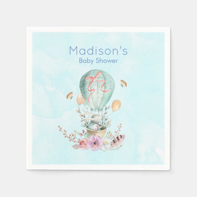 Guardanapo De Papel Coelhinho Whimsical Andando em um Balão de Ar Quen (Frente)