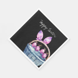 Guardanapo De Papel Coelhinhos e ovos em uma cesta de Páscoa azul