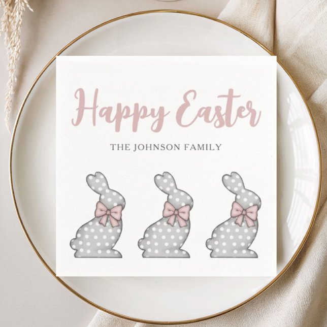 Guardanapo De Papel Coelhinhos Rosa Fofos Feliz Páscoa  (Cute Pink Bunnies Happy Easter Napkins)