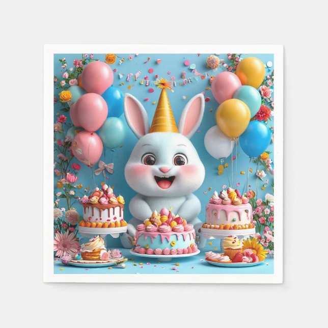 Guardanapo De Papel Coelho Adorável Comemora Aniversário (Frente)