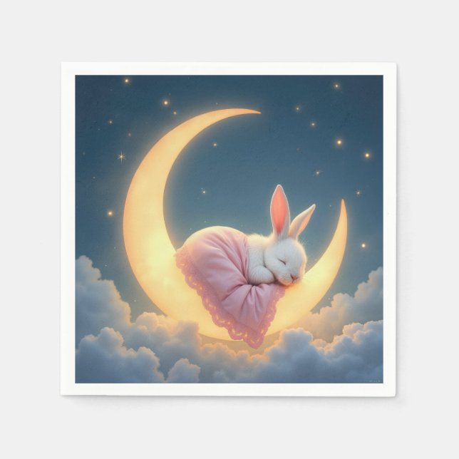 Guardanapo De Papel Coelho Bebê Em Uma Lua Crescente (Frente)