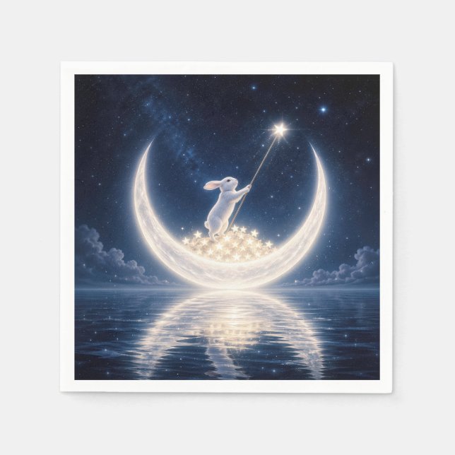Guardanapo De Papel Coelho Branco Colecionando Estrelas (Frente)
