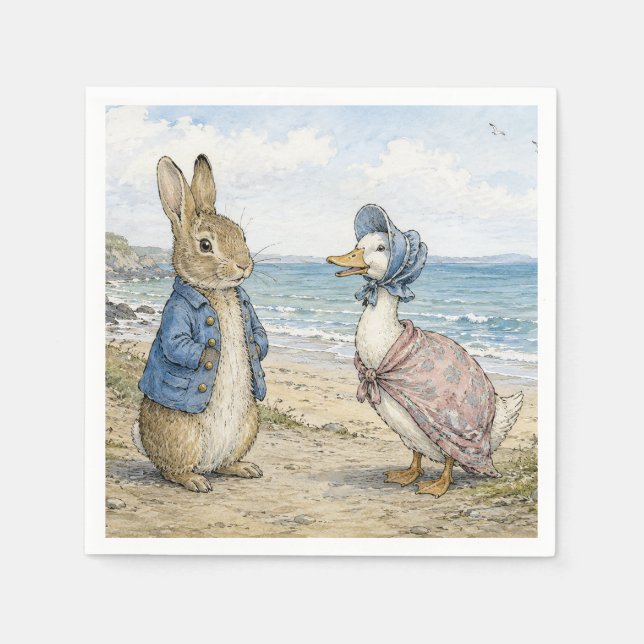 Guardanapo De Papel Coelho Clássico e Pato à Beira-Mar (Frente)