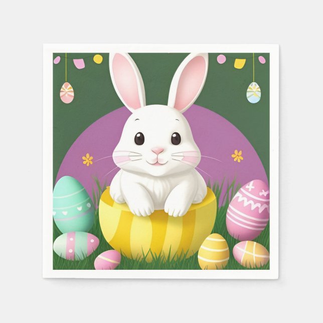 Guardanapo De Papel Coelho da Páscoa Fofo Com Ovos Decorativos (Frente)