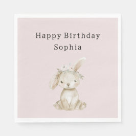 Guardanapo De Papel Coelho de Aniversário com Flores Rosa Blush
