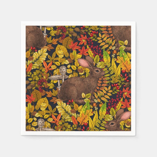 Guardanapo De Papel Coelho do outono a preto (Frente)