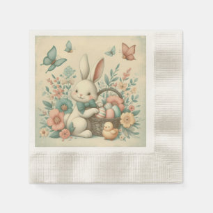 Guardanapo De Papel Coelho e pintinho de Páscoa bonitos, Vintage