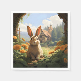 Guardanapo De Papel Coelho Entre Os Marigolds