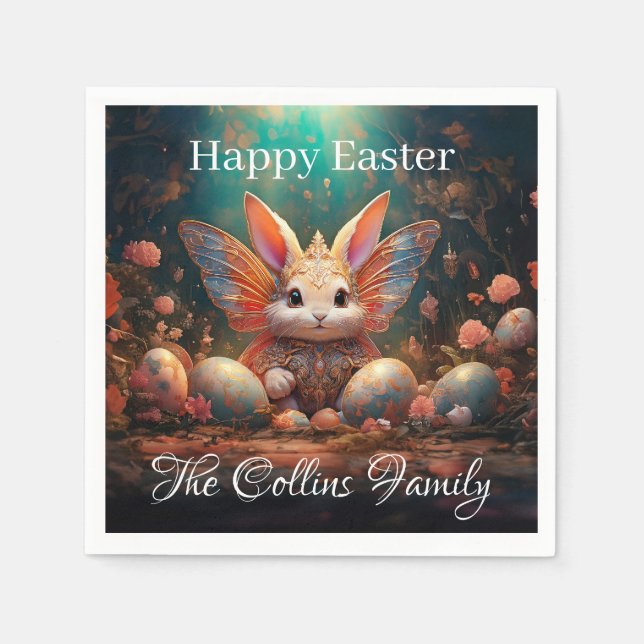 Guardanapo De Papel Coelho Felz pascoa de Nome Personalizado com ovos  (Frente)