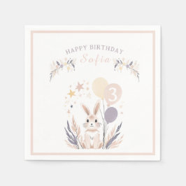 Guardanapo De Papel Coelho Pastel Boho e Balões Aniversário