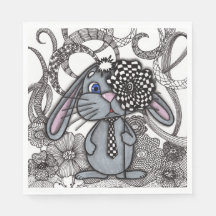 Coelho Whimsical Zentangle com Gravata Xadrez Quad
