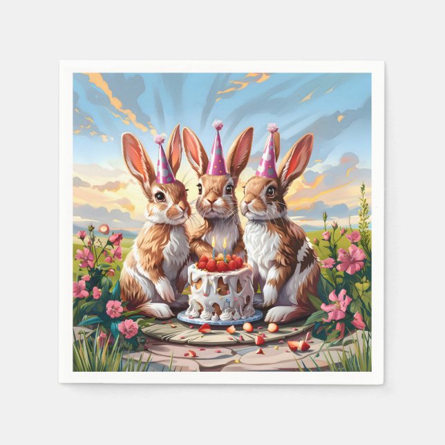 Guardanapo De Papel Coelhos Bash de Aniversário (Frente)