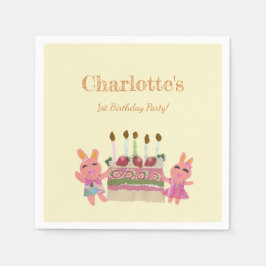 Guardanapo De Papel Coelhos cor-de-rosa Aniversário de criança de Bolo