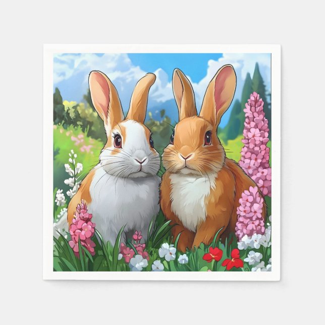 Guardanapo De Papel Coelhos de Verão (Frente)