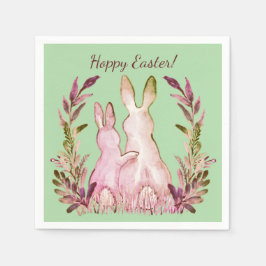 Guardanapo De Papel Coelhos Românticos Verdes Vermelhos Rosa-Rosa-Pásc