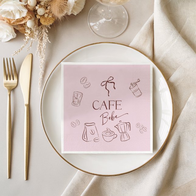 Guardanapo De Papel Coffee Theme Pink Bow Cafe Bebe Girl Baby Shower (Criador carregado)
