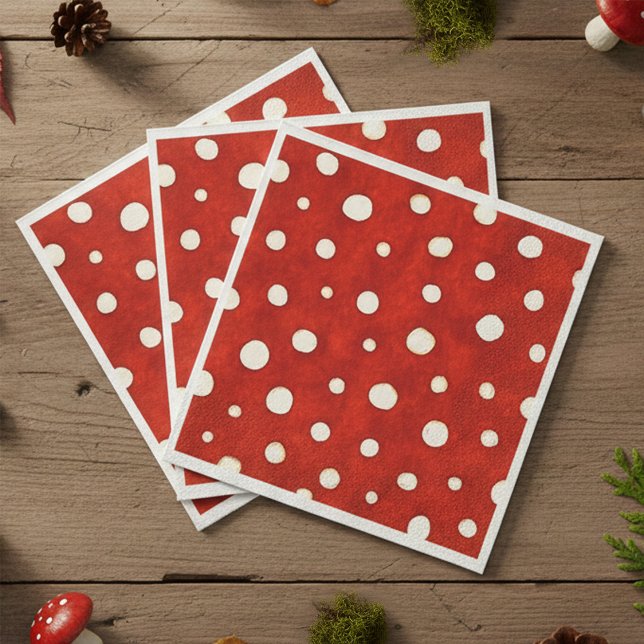 Guardanapo De Papel Cogumelo de Fada Padrão de Bolinhas Vermelhas e Br (Fairy Mushroom Red and White Polka Dot Pattern Napkins)