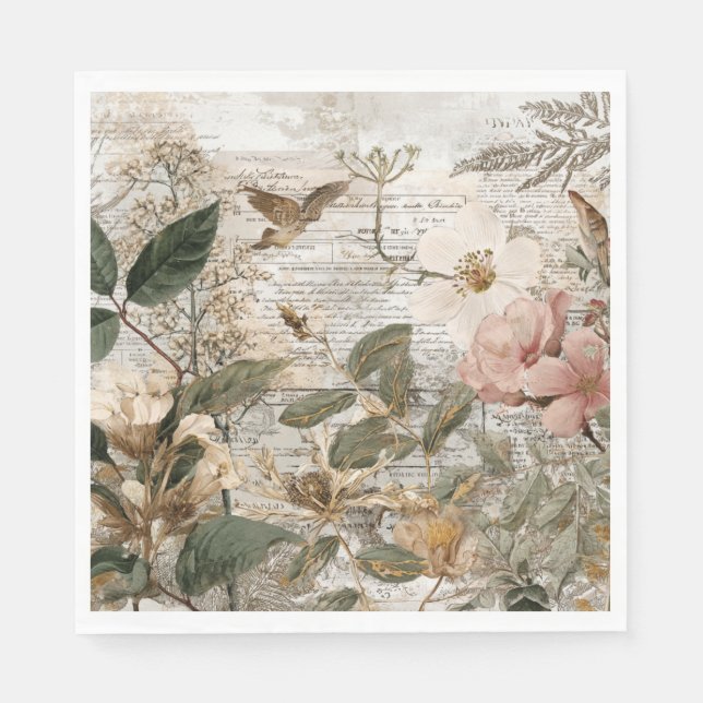 Guardanapo De Papel Colagem Botânica de Efêmera Vintage (Frente)
