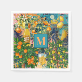 Guardanapo De Papel Colagem cítrica siciliana de turquesa azul-chic