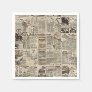 Guardanapo De Papel Colagem de Folhas de Jornais Rustic Vintage (1)