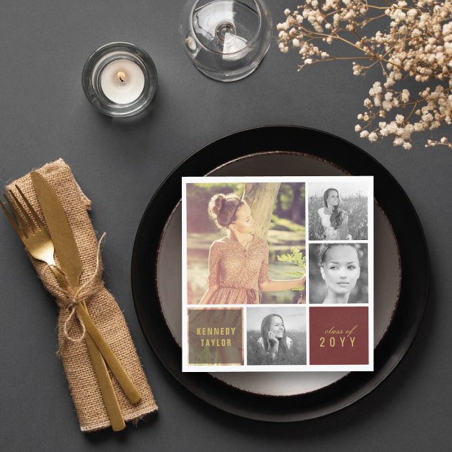 Guardanapo De Papel Colagem de Fotos Simples Multi Square Festa de For (Multi Squares Simple 4 Photo Collage Graduation Party Napkins by fatfatin @ zazzle.com/color_therapy)