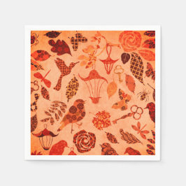 Guardanapo De Papel Colagem de jardim de outono rústico vintage laranj