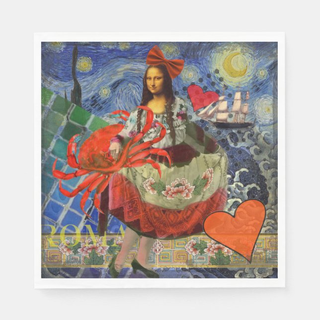 Guardanapo De Papel Colagem Estrela Noturna da Mona Lisa: Surrealismo  (Frente)