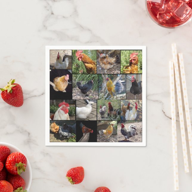 Guardanapo De Papel Colagem Fotográfica De Galinhas E Galos, (Insitu)
