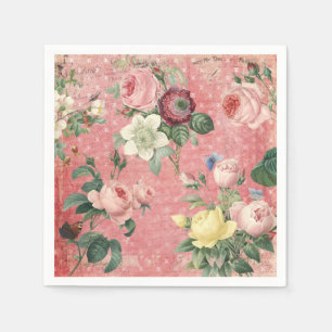 Guardanapo De Papel Colagem francesa elegante dos rosas do vintage